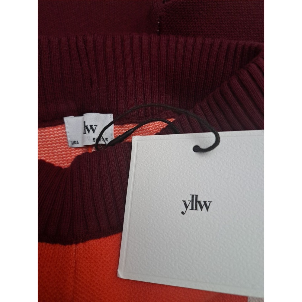 YLLW  Set Colorblock Size XS/S Burgundy Orange Knit‎ Cropped Top Flare Pants - Picture 12 of 12
